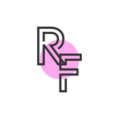 Outstanding professional elegant trendy awesome artistic purple color RF initial based Alphabet icon logo.