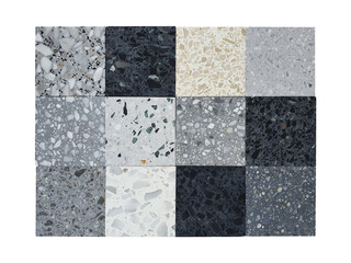 various pattern and color of real terrazo stone samples ,classic italian floor composed of natural stone, granite, quartz, marble, glass and concrete (focused at center of picture).