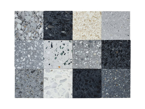 Various Pattern And Color Of Real Terrazo Stone Samples ,classic Italian Floor Composed Of Natural Stone, Granite, Quartz, Marble, Glass And Concrete (focused At Center Of Picture).