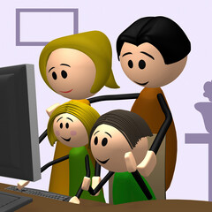 Parents and their children in front of a computer