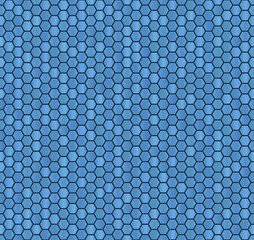 Seamless vector pattern of blue gradient honeycomb mosaic. Geometric design. Blue hexagon tiles background. Print for wrapping, web backgrounds, fabric, decor, surface, scrapbooking, etc.