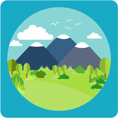 flat design beautiful natural scenery of mountains and forest