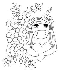 Cute cartoon Unicorn for coloring book or page
