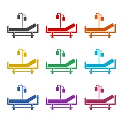 Hospital bed icon, color set