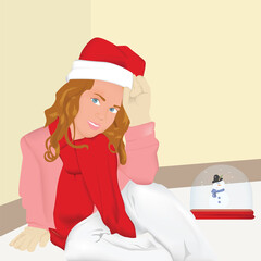 Portrait of a woman wearing a Santa hat