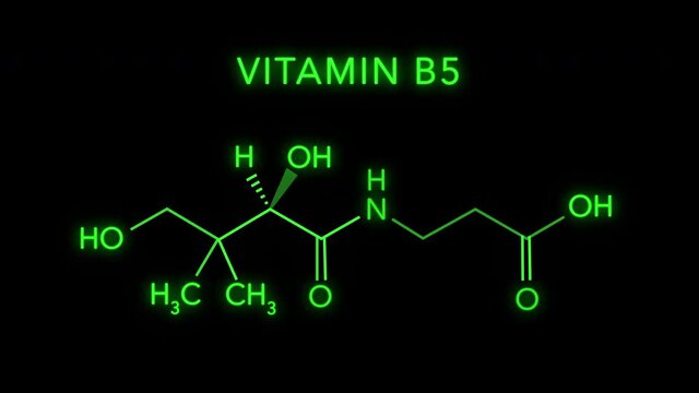 Vitamin B5 Molecular Structure Symbol Neon Animation on black background