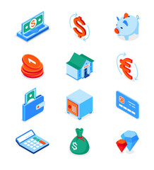 Business and finance - modern isometric icons set