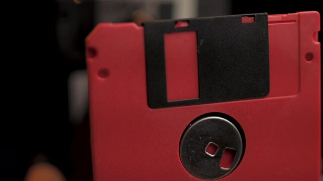 Floppy Disk Drives aka Diskette, Vintage Data Storage, Close Up Spin, Full Frame