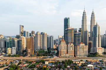 Fototapeta na wymiar Skyline of traditional neighborhood in the financial buildings of Kuala Lumpur, Malaysia