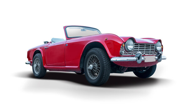 Classic Red British Roadster Car Isolated On White Background