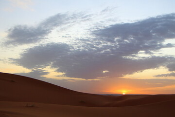 Fototapeta na wymiar Sunset in Merzouga desert, Morocco