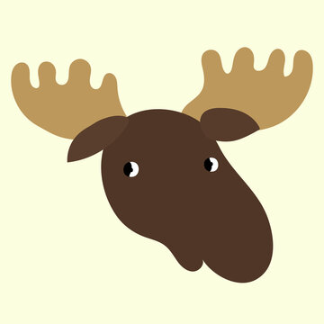 Cute moose with horns   on the beige background  in hand-drawn style. Print for t-shirt , badge, clothes.