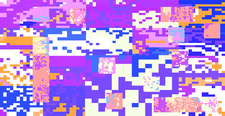 Glitch datamoshing camera effect. Retro VHS pink background like in old video tape rewind or no signal TV screen. Vaporwave and retrowave style vector illustration.