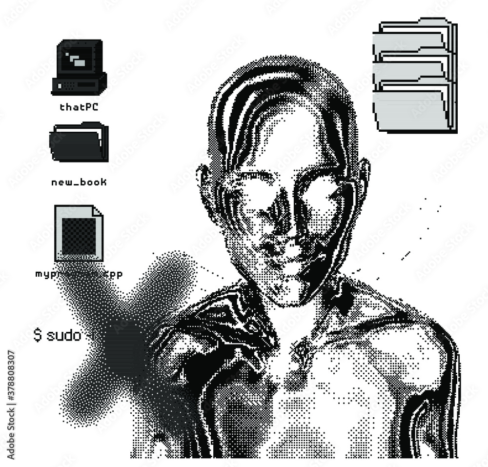 Poster Conceptual illustration of Artificial intelligence and Future Technologies. Composition with human silhouette and user interface elements.