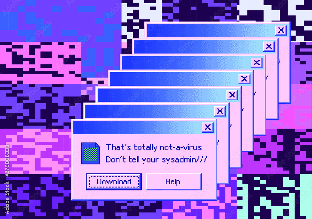 Aufkleber glitch datamoshing camera effect. retro vhs pink background like in old video tape rewind or no sign