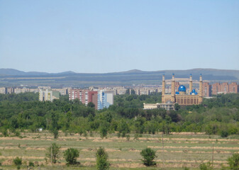 View of the city of Ust-Kamenogorsk (kazakhstan). Summer landscape. Cityscape