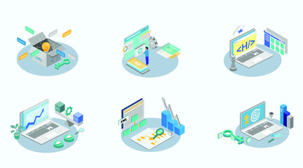  seo set isometric illustration vector