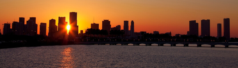 Silhouette of buildings at sunset, Miami, Florida, USA