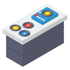 Fototapeta premium Dj sound media disc, music table icon in isometric design 