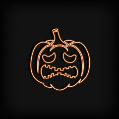 Pumpkin neon icon. Celebration concept. Halloweem or thanksgiving. Decorations. Vector on isolated black background. EPS 10