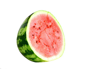 Half of juicy ripe sweet natural watermelon on white. 