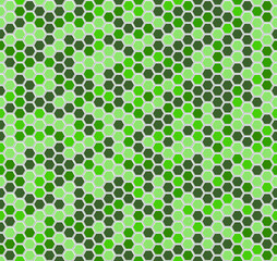 Seamless vector pattern of green honeycomb mosaic. Geometric design. Green hexagon tiles background. Print for wrapping, web backgrounds, fabric, decor, surface, packaging, scrapbooking, etc. 