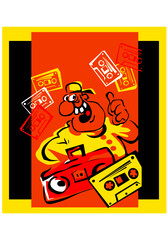 Disco style. Vintage music on vintage cassettes from vintage boombox. Vector image for illustrations.