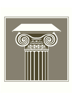 The top of the column. Architecture, design. Graphic drawing of an antique column. Vector image for logo or illustrations.