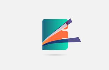 E alphabet letter logo icon template. Creative line design for business and company in green orange colour