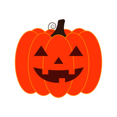Vector Jack-o-lantern pumpkin on isolated, funny scary halloween pumpkin face, cartoon illustration.