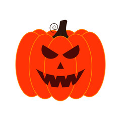Vector Jack-o-lantern pumpkin on isolated, funny scary halloween pumpkin face, cartoon illustration.