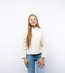 young pretty blonde hair woman happy smiling isolated on white background, lifestyle people concept