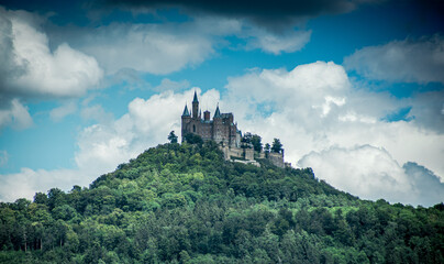 Fototapeta na wymiar Majestic Hohenzollern Castle with great clouds