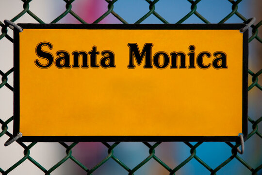 Close-up of a signboard, Santa Monica Pier, Santa Monica, Los Angeles County, California, USA