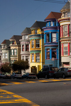 Victorian style houses in a city, Haight-Ashbury, San Francisco, California, USA