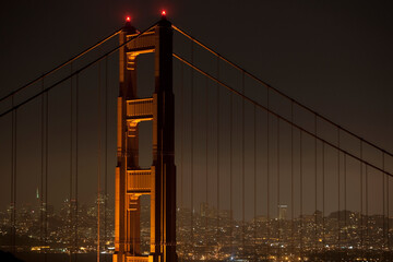Low angle view of a suspension bridge, Golden Gate Bridge, San Francisco Bay, San Francisco, California, USA