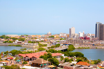 Fototapeta na wymiar High angle view of a city, Cartagena, Bolivar, Colombia