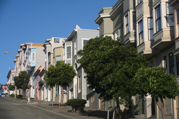 Fototapeta na wymiar Houses at the roadside, San Francisco, California, USA