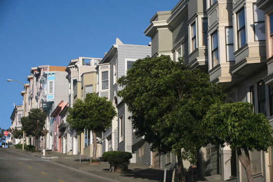 Houses at the roadside, San Francisco, California, USA