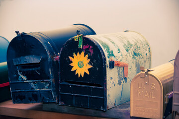 Close-up of mailboxes