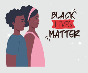 black lives matter, profile couple African, stop racism vector illustration design