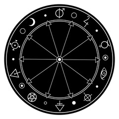 round frame with alchemical magic symbols