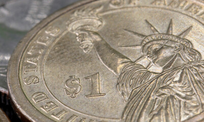 close-up one dollar coins detail