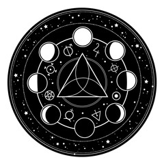 round frame with alchemical magic signs © VictoriaBat