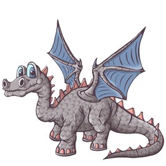 Cheerful, cute, winged dinosaur on a white background. Prehistoric reptile. Jurassic period. Vector illustration