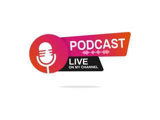 Live podcast logo. Vector illustration icon design template - obrazy, fototapety, plakaty