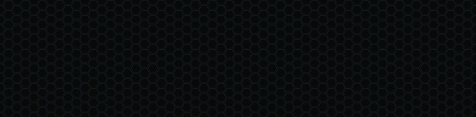 Seamless vector banner of black honeycomb mosaic. Black hexagon tiles background. Print for wrapping, backgrounds, fabric, packaging, scrapbooking. 