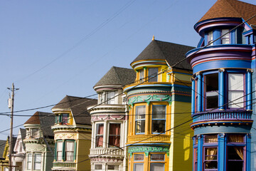 Victorian style houses in a city, Haight-Ashbury, San Francisco, California, USA