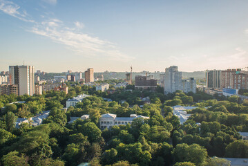 Big city view above in summer with buildings, trees, park in Rostov-on-Don, Russia