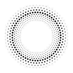 Halftone round as icon or background. Black abstract vector circle frame with dots as logo or emblem.